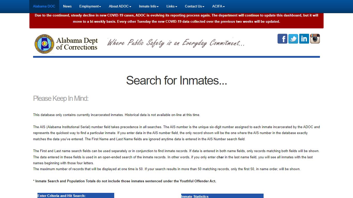 - Alabama Dept of Corrections